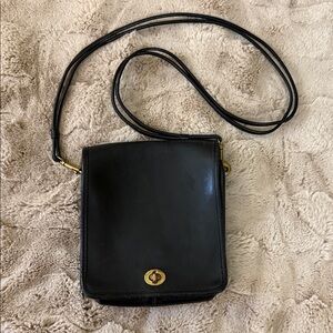 Vintage Coach Black Leather Flap Bag